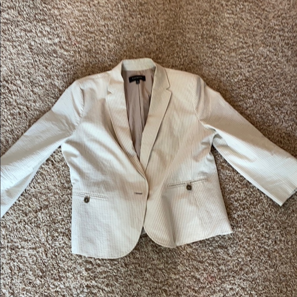 COPY - Talbots Seersucker Blazer- white and tan
